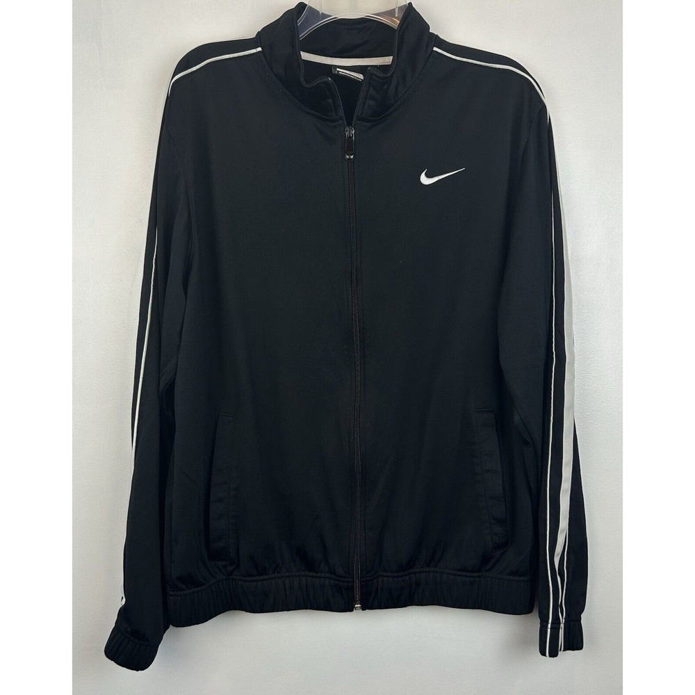 Nike Track Jacket Mens M Black White Swoosh Full Zip Striped Arm Logo 90s Casual